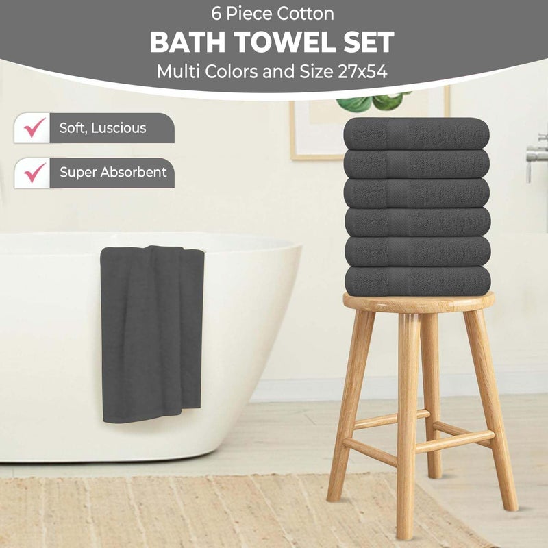 KAHAF COLLECTION Pack of 6 Bath Towels 27 x 54 Inches, 100% Cotton, Larger & Lighter Weight, Quicker to Dry, Super Soft and Absorbent, Perfect for Bathroom (Grey, Pack of 6 (27''x54'')) - Image 3