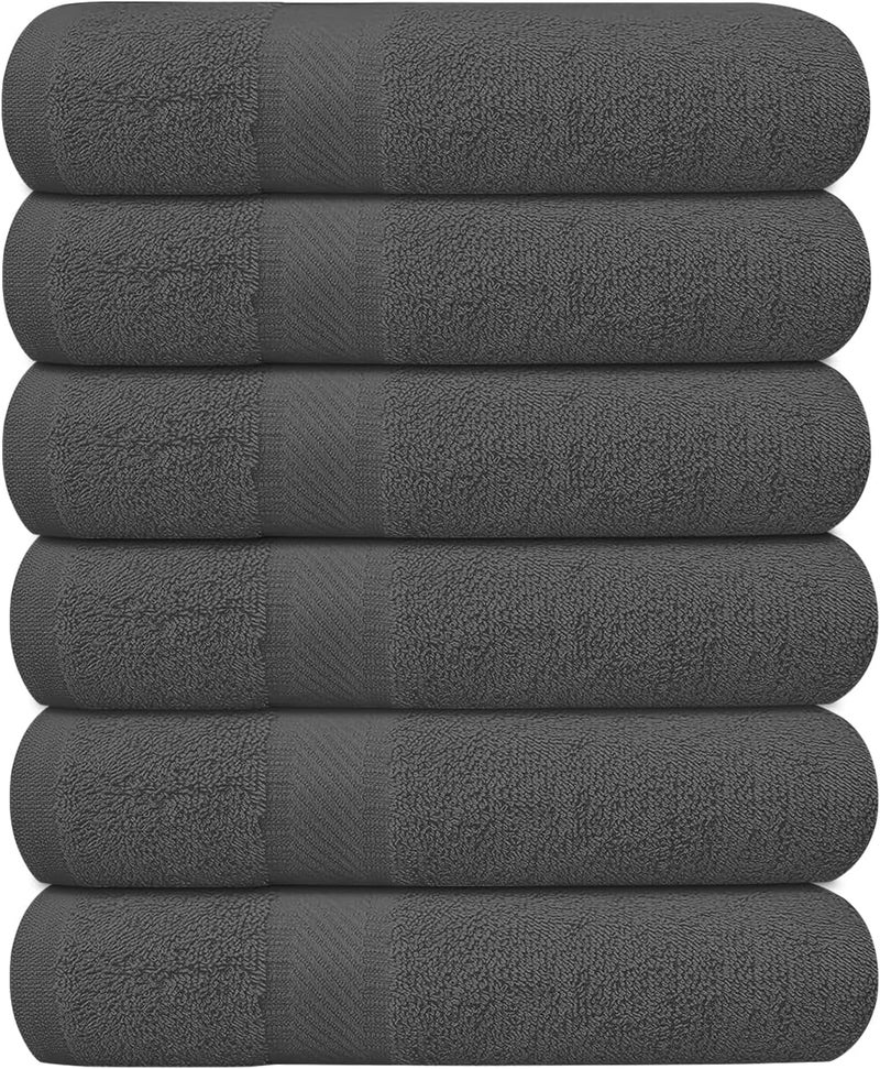 KAHAF COLLECTION Pack of 6 Bath Towels 27 x 54 Inches, 100% Cotton, Larger & Lighter Weight, Quicker to Dry, Super Soft and Absorbent, Perfect for Bathroom (Grey, Pack of 6 (27''x54'')) - Image 1