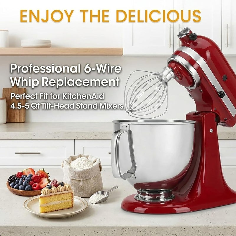 TIZZE ملحق الخفق السلكي 6 أسلاك مناسب لخلاط KitchenAid ذي الرأس المائل بديل K45WW، من الفولاذ المقاوم للصدأ، خفاقة البيض والكريمة الثقيلة، خفاقة الكيك والمايونيز - Image 2