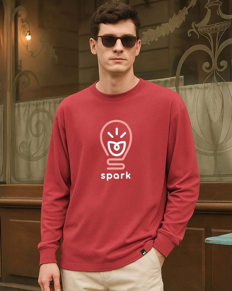 بيواكوف Men's Bold Red Spark Graphic Printed Oversized T-shirt