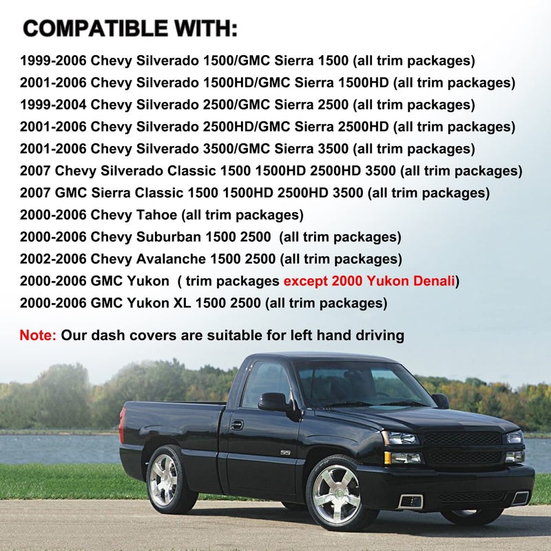 Yiz غطاء لوحة القيادة مناسب لسيارات GMC Sierra/Chevy Chevrolet Silverado 1500 2500 3500 HD من 1999-2006، GMC Yukon/Yukon XL/Chevy Suburban Tahoe Avalanche من 2000-2006، سجادة لوحة القيادة (99-06 رمادي داكن) Y44 - Image 2