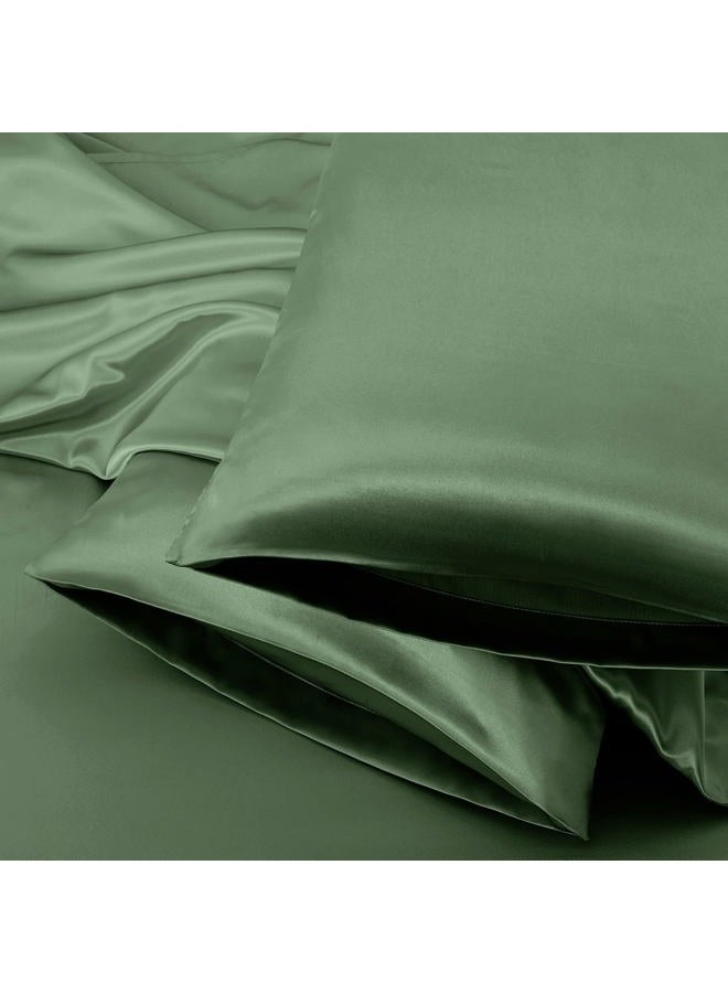 Aormenzy Satin Pillow Cases for Women Standard Size Set of 2, Woodland Green Satin Pillowcase for Hair with Envelope Closure Silky Pillow Covers Wrinkle, Fade Resistant (20x26 Inches) - Image 1