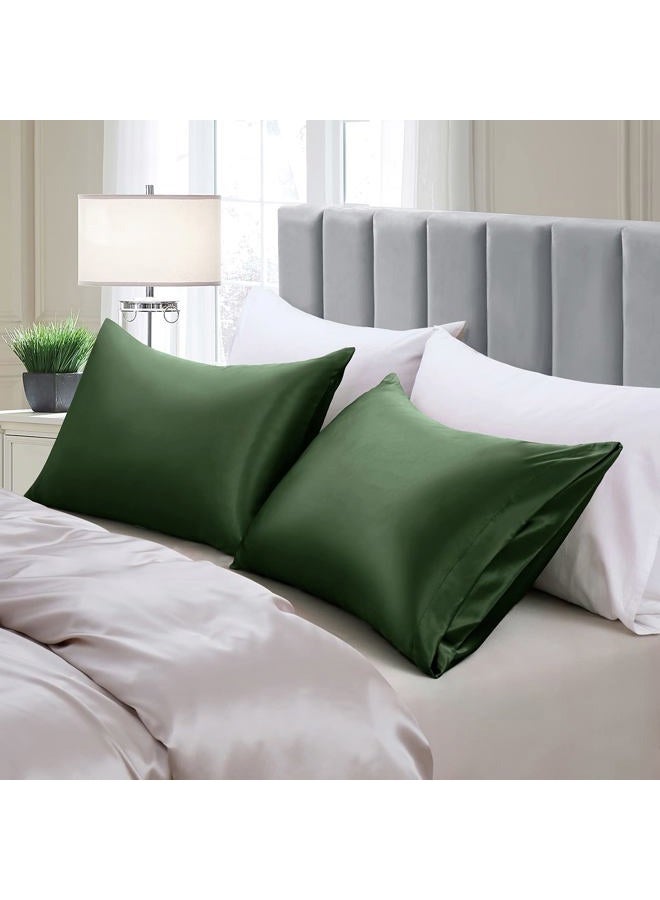 Aormenzy Satin Pillow Cases for Women Standard Size Set of 2, Woodland Green Satin Pillowcase for Hair with Envelope Closure Silky Pillow Covers Wrinkle, Fade Resistant (20x26 Inches) - Image 3