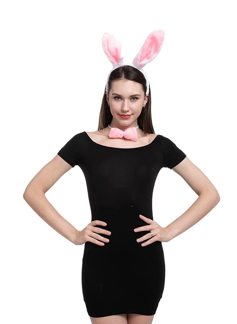 Y&D 3-Piece Plush Rabbit Ears Headwear Set Including Headband, Bow Tie and Tail for Adult Kids Cosplay Party Dress Up Accessories - Image 4