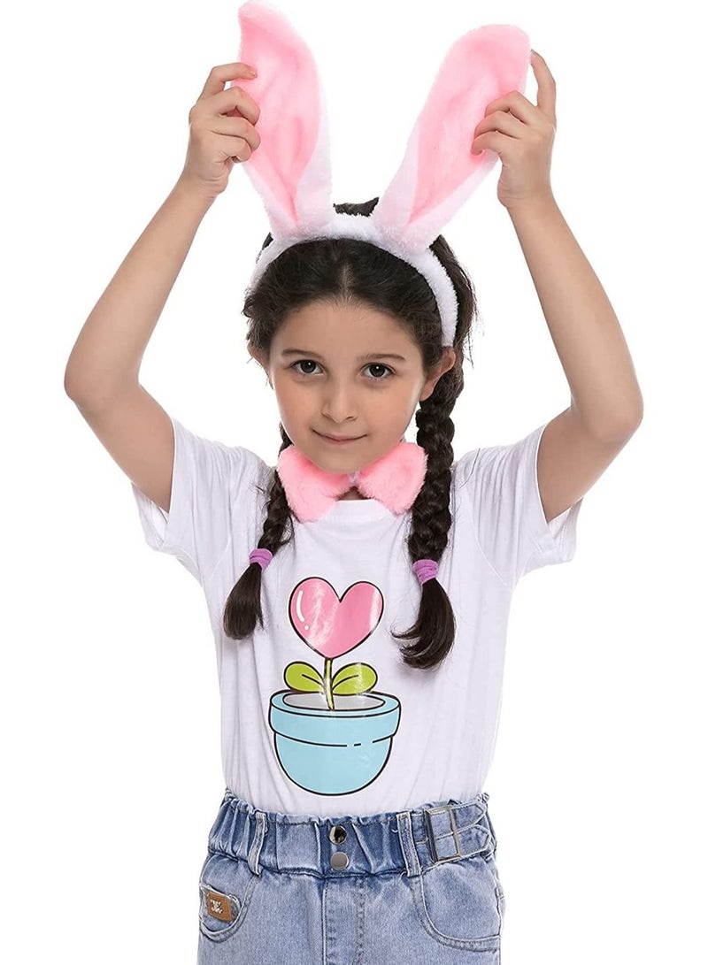 Y&D 3-Piece Plush Rabbit Ears Headwear Set Including Headband, Bow Tie and Tail for Adult Kids Cosplay Party Dress Up Accessories - Image 3