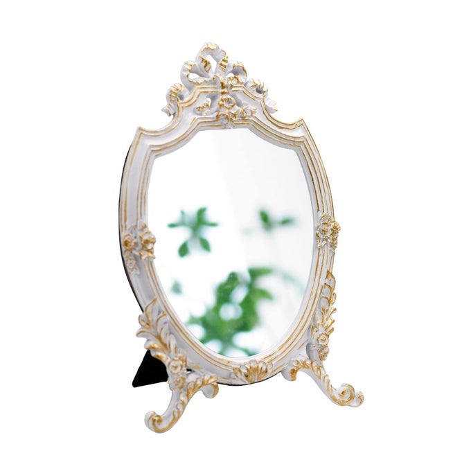 RESIN FRAME DECORATIVE WALL MIRROR MAKEUP MIRROR TABLETOP MIRRORS FOR BEDROOM LIVINGROOM DRESSER DECOR 82W X 13 L INCHS WHITE