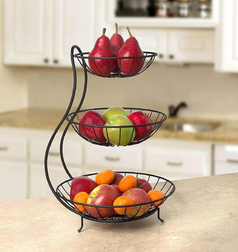 MOBDESK 3 Tier Fruit Basket Countertop Vegetable Bowl for Kitchen Counter Metal Mesh Fruits Stand Holder Organizer Onion Potato Bread Snack Veggie Tiered Storage Kitchen Large Round Storage Bowls - Image 4