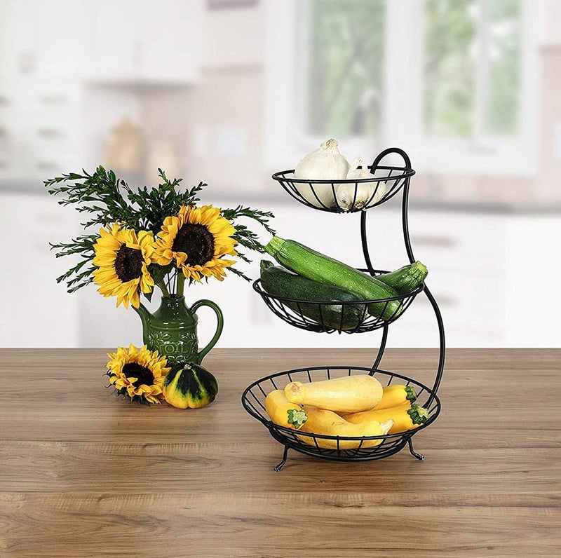 MOBDESK 3 Tier Fruit Basket Countertop Vegetable Bowl for Kitchen Counter Metal Mesh Fruits Stand Holder Organizer Onion Potato Bread Snack Veggie Tiered Storage Kitchen Large Round Storage Bowls - Image 5