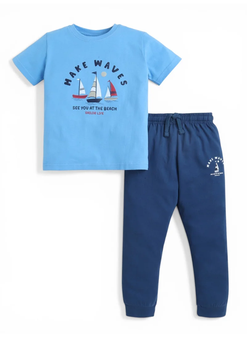 Victor And Jane Boys’ Pajama Set – “Make Waves” Graphic Tee & Cuffed Pants