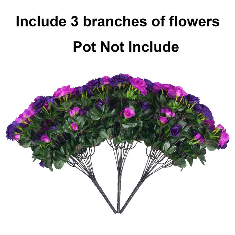 HyeFlora Artificial Faux Outdoor Flowers Plants for Spring Summer Decoration, Fake Silk Camellia UV Resistant Look Real for Planter Outside Front Door Porch Patio Balcony, 3 Large Bundles (Purple+Fuchsia) - Image 4