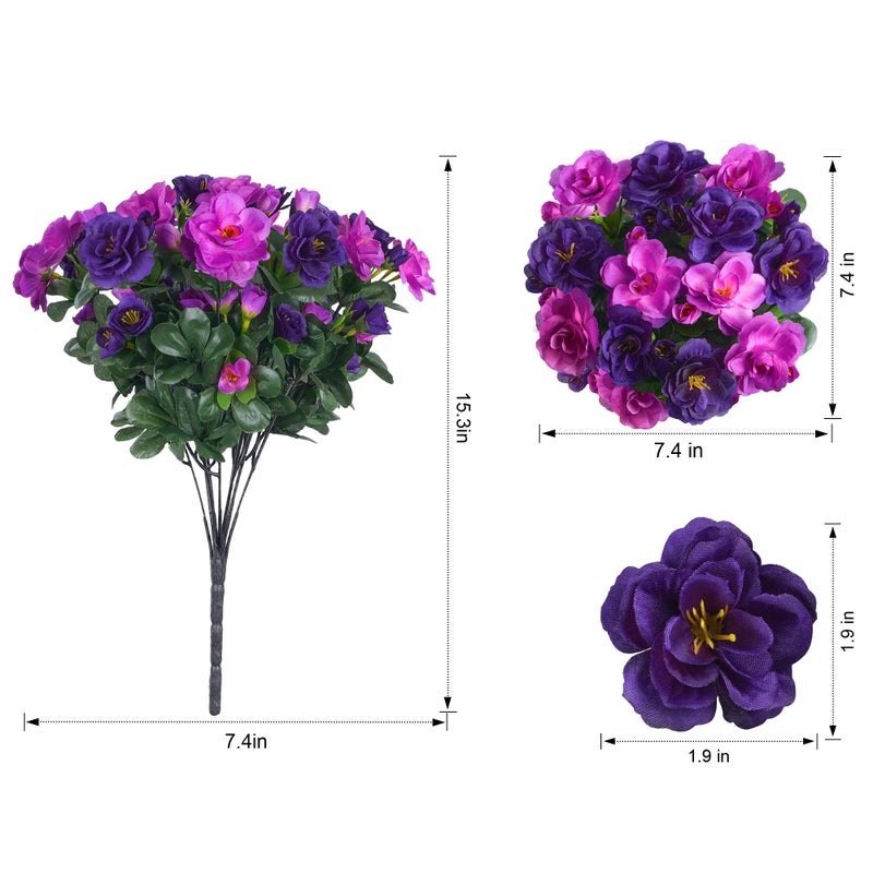 HyeFlora Artificial Faux Outdoor Flowers Plants for Spring Summer Decoration, Fake Silk Camellia UV Resistant Look Real for Planter Outside Front Door Porch Patio Balcony, 3 Large Bundles (Purple+Fuchsia) - Image 3