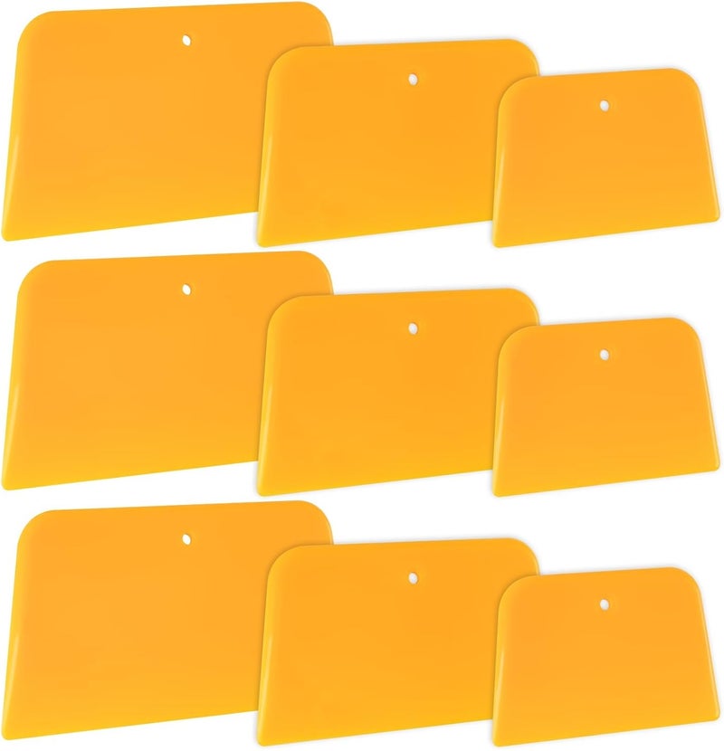 PINKE Body Filler Spreader, 9 Pack Reusable Plastic Spreader Tool for Automotive Body Applying Fillers, Putties, Glazes, Caulks - Autobody Paint Repairs, 3 Each 4", 5" and 6", Yellow - Image 1