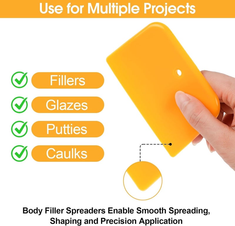 PINKE Body Filler Spreader, 9 Pack Reusable Plastic Spreader Tool for Automotive Body Applying Fillers, Putties, Glazes, Caulks - Autobody Paint Repairs, 3 Each 4", 5" and 6", Yellow - Image 4