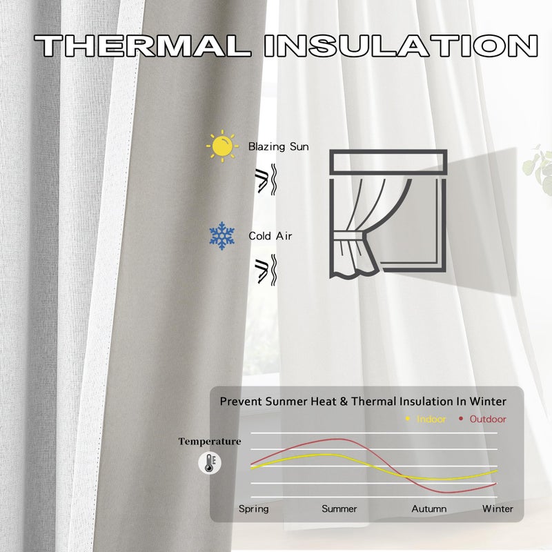 DUALIFE Pinch Pleated Blackout Curtains 96 Inches Long  Accordion Style Custom Drapes with Hooks Floor Length to Ceiling Traverse Curtains for Living Room  Greyish White 40W x 96L  2 Panels - Image 2