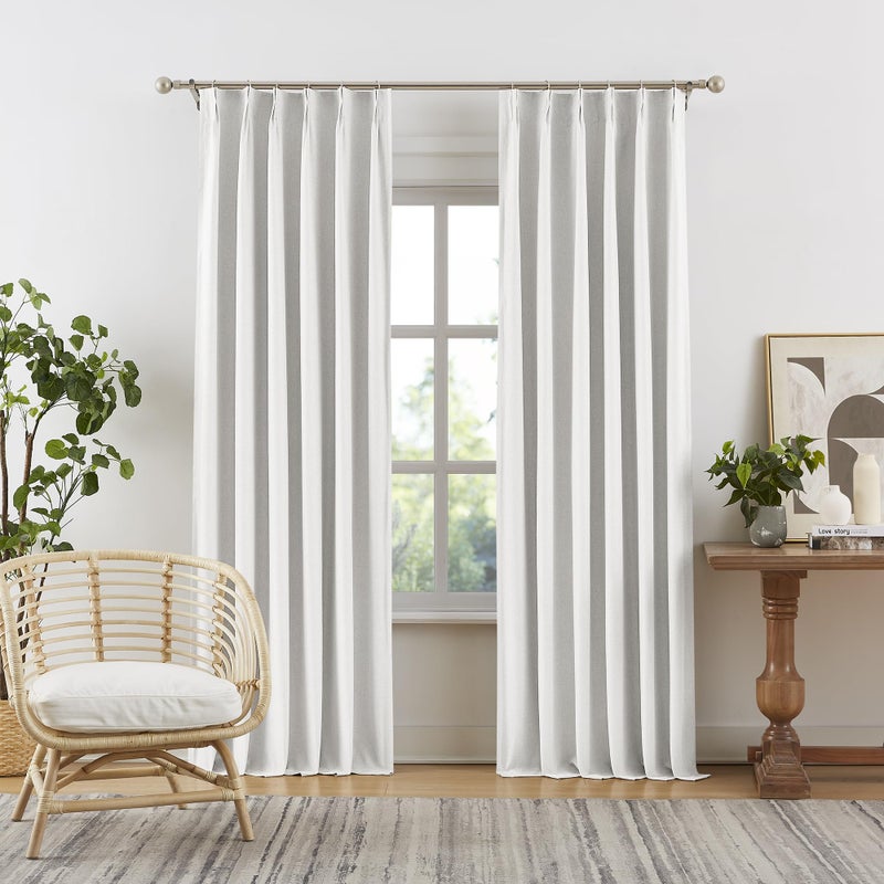 DUALIFE Pinch Pleated Blackout Curtains 96 Inches Long  Accordion Style Custom Drapes with Hooks Floor Length to Ceiling Traverse Curtains for Living Room  Greyish White 40W x 96L  2 Panels - Image 1