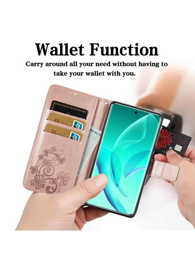 اس-توب جراب لهاتف Honor 60 Pro مصنوع من الجلد مع مشبك منقوش بأربع أوراق - Image 5