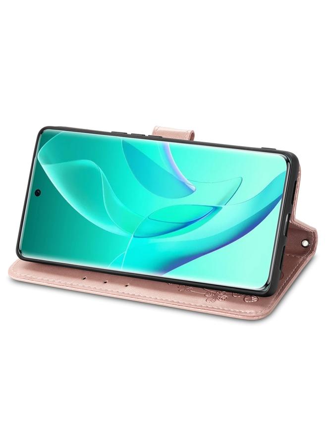 اس-توب جراب لهاتف Honor 60 Pro مصنوع من الجلد مع مشبك منقوش بأربع أوراق - Image 4