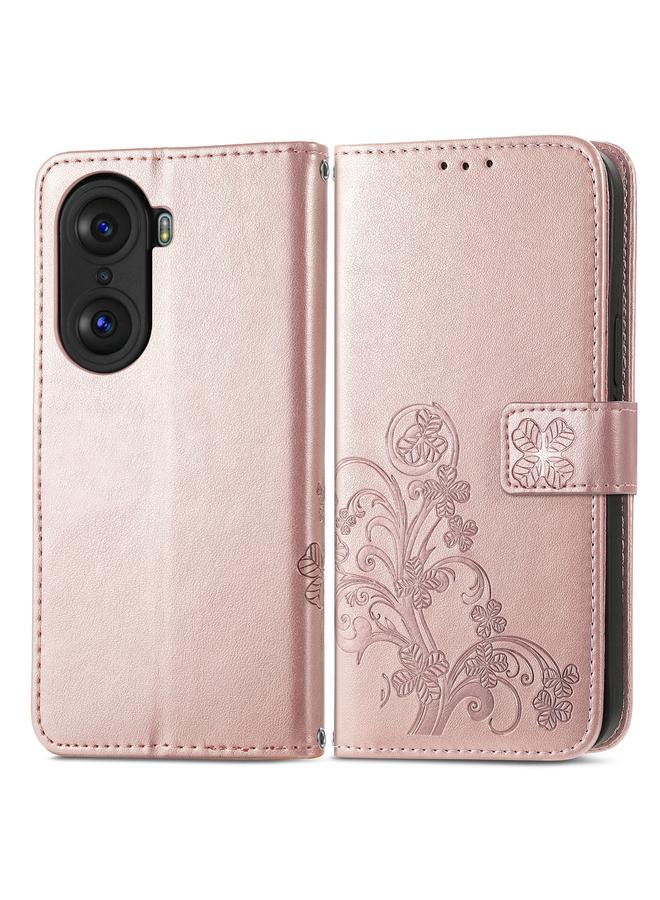 اس-توب جراب لهاتف Honor 60 Pro مصنوع من الجلد مع مشبك منقوش بأربع أوراق - Image 2