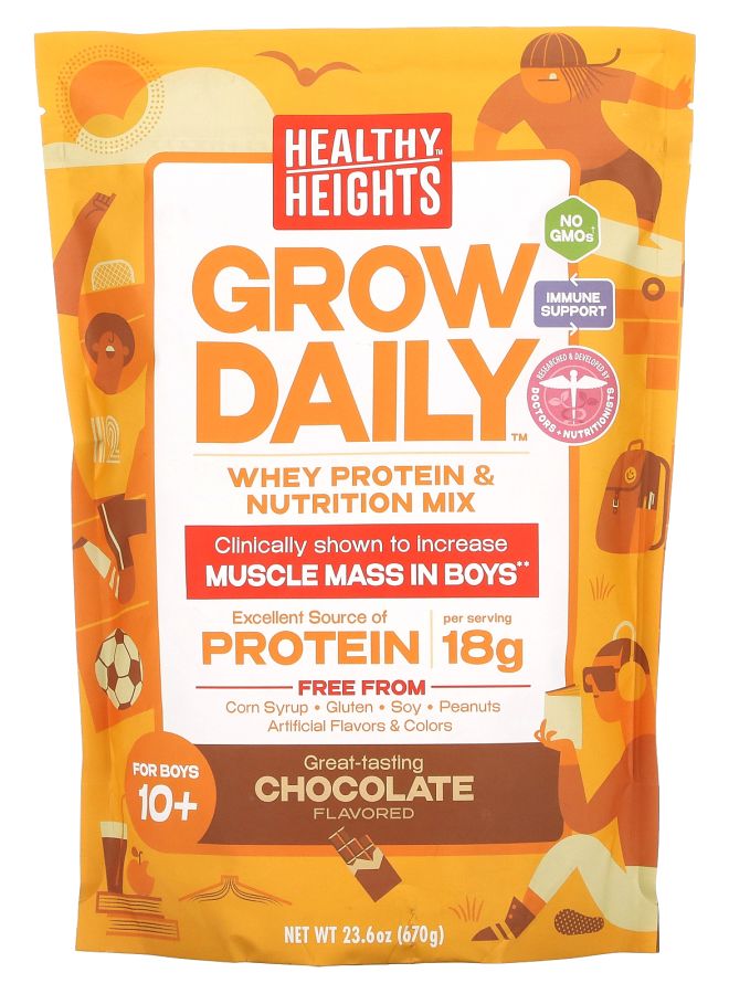 Healthy Heights مزيج بروتين و تغذية واي يومي للأولاد 10+ شوكولاتة 23.6 أونصة (670 جرام) - Image 1