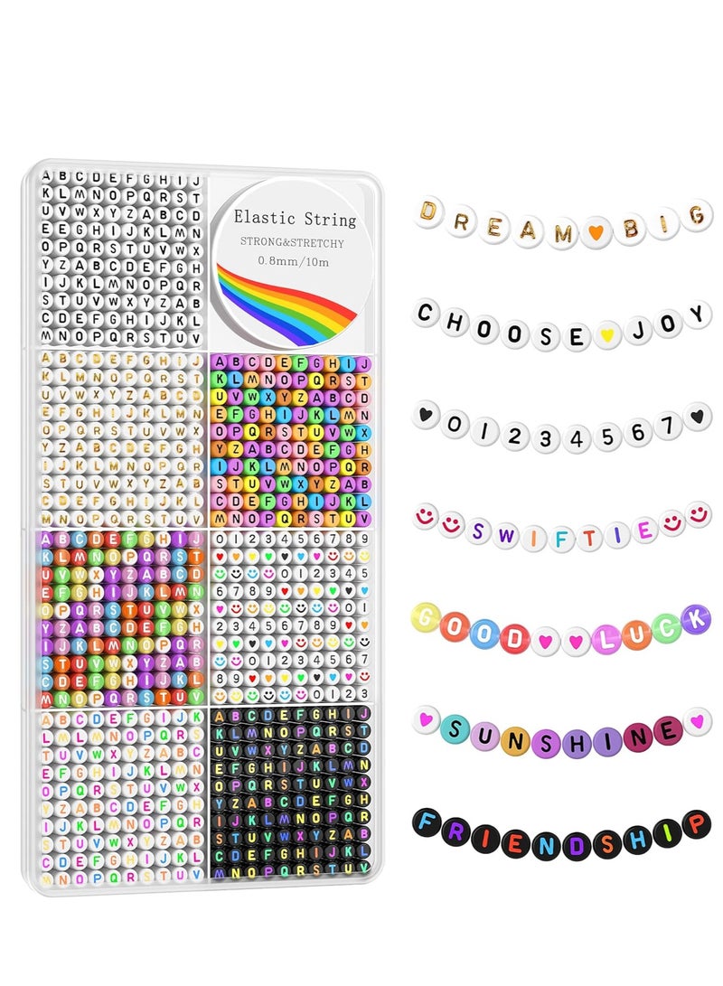 Capstro 1600PCS Letter Beads Kit – 6 Styles Alphabet Beads with Numbers, Smile & Heart Beads + 10M Elastic Cord – DIY Name Bracelets & Jewelry Making for Kids, Teens, Adults - Image 1