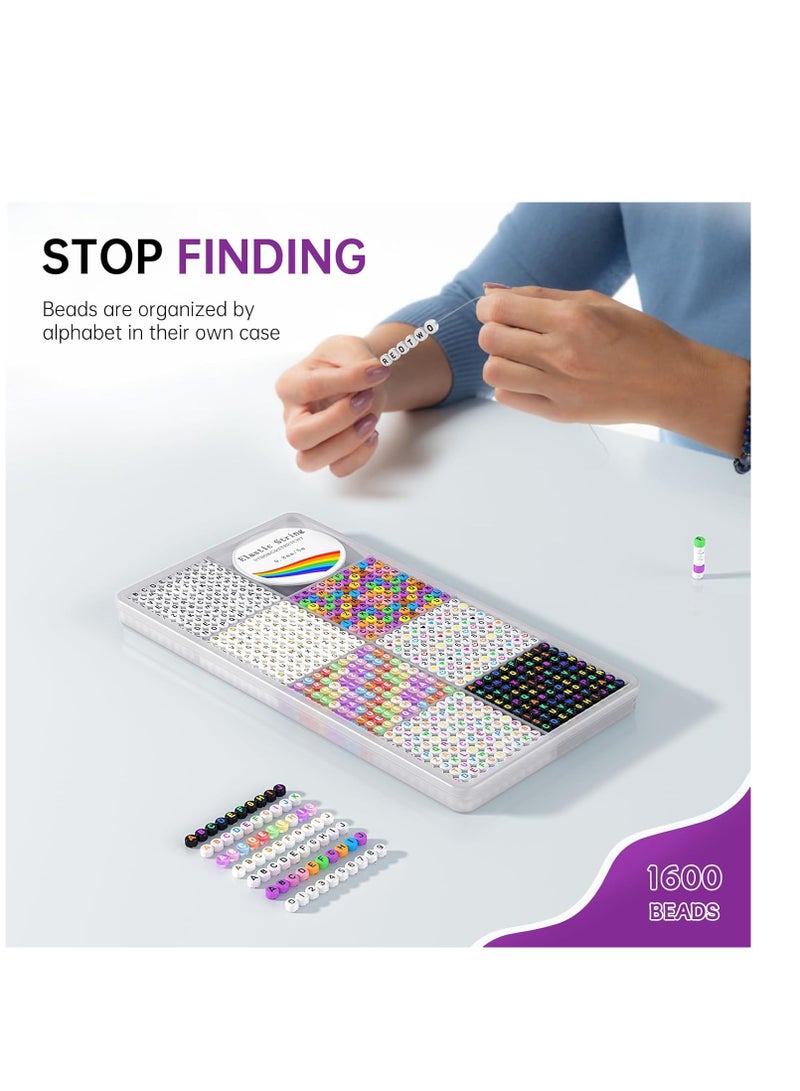 Capstro 1600PCS Letter Beads Kit – 6 Styles Alphabet Beads with Numbers, Smile & Heart Beads + 10M Elastic Cord – DIY Name Bracelets & Jewelry Making for Kids, Teens, Adults - Image 5