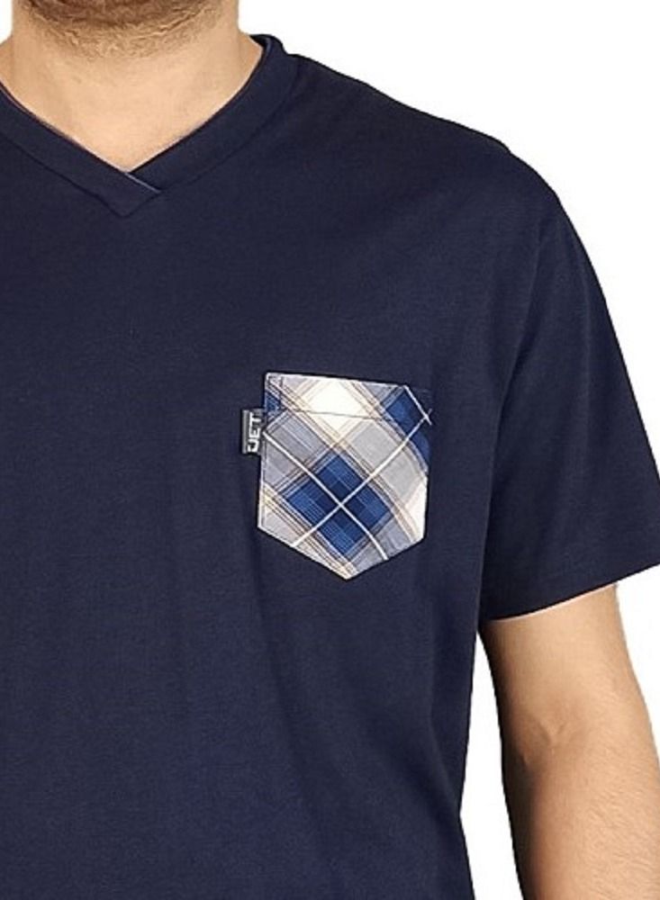 Jet Men Summer Pajama Set Half Sleeve & Carreaux Bottom -Navy Blue - Image 3