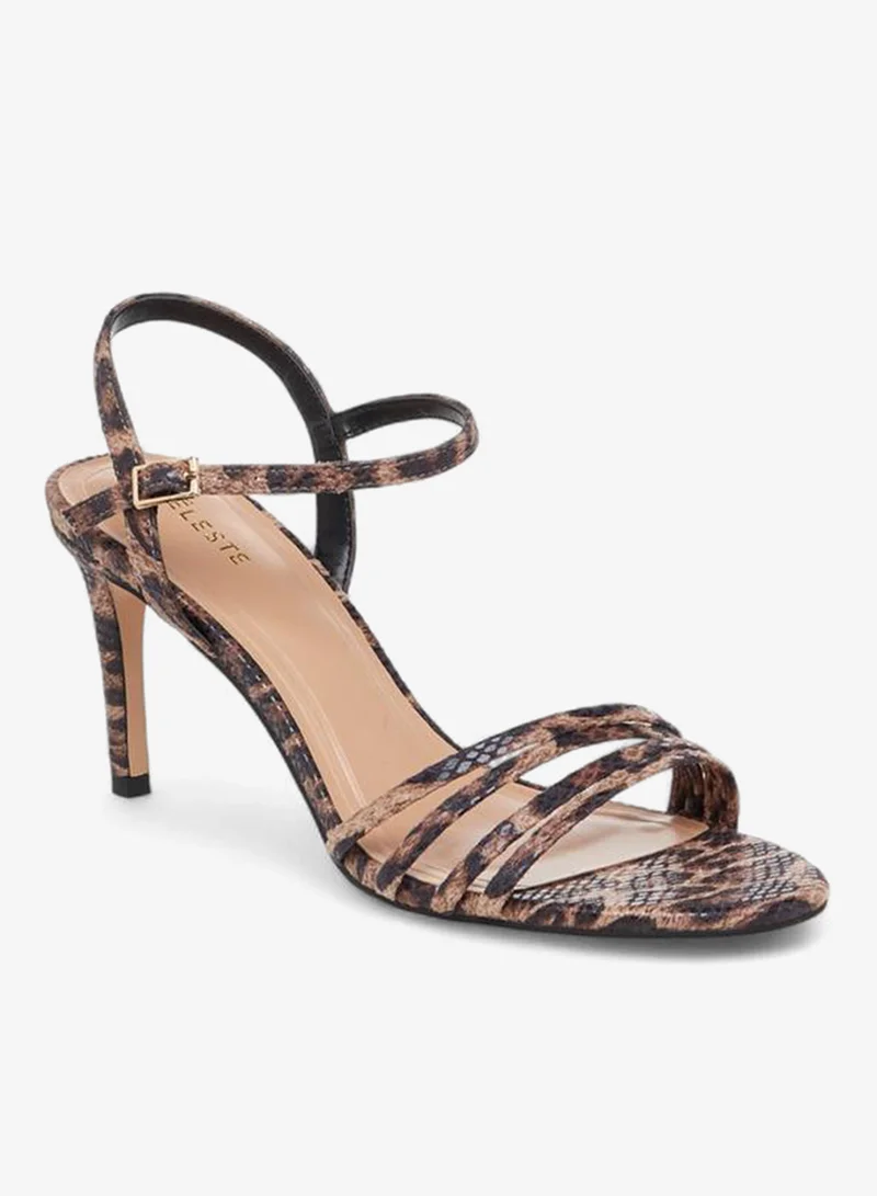 سيليست صنادل نسائية بكعب رفيع بطبعة حيوانات