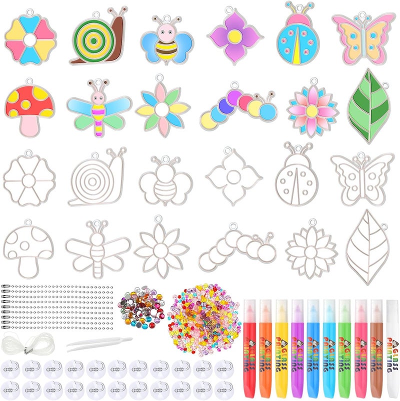 Leitee 24 Sets Spring Suncatchers Ornaments Decorations DIY Window Paint Art Suncatchers Kits Butterfly Flower Craft Hanging Snowflake Sun Catchers for Spring Summer Home Classroom Activities - Image 1