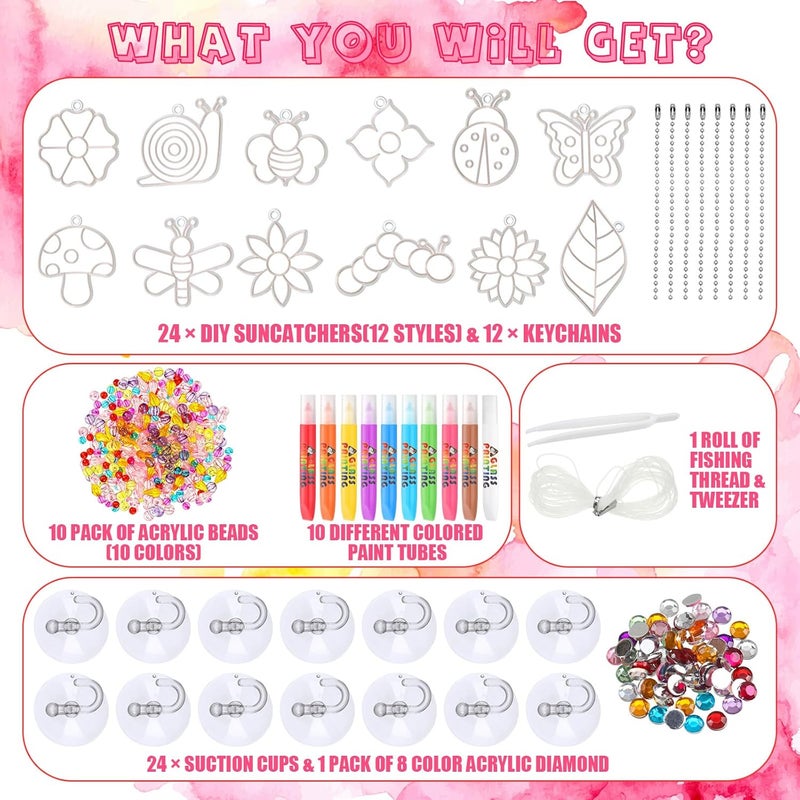 Leitee 24 Sets Spring Suncatchers Ornaments Decorations DIY Window Paint Art Suncatchers Kits Butterfly Flower Craft Hanging Snowflake Sun Catchers for Spring Summer Home Classroom Activities - Image 3