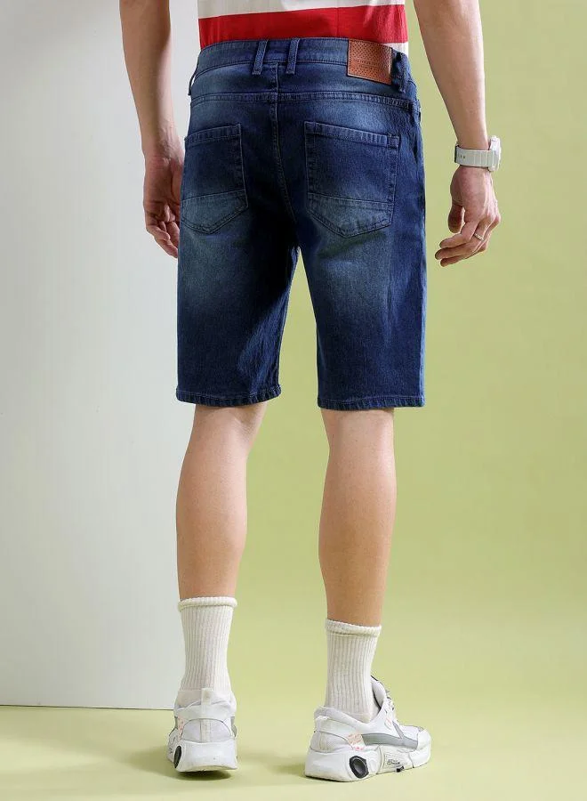 ذا انديان كراج كو Men Slim Fit Solid Mid-Rise Denim Shorts