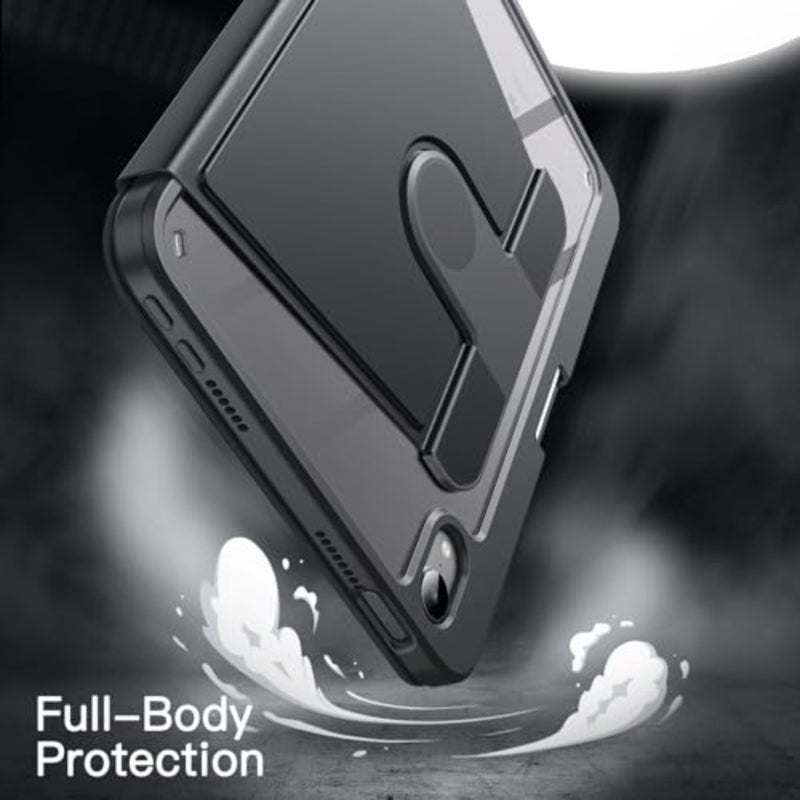 غطاء حماية دوار لجهاز iPad mini A17 Pro/6th Gen, 8.3 2024/2021: حامل دوران 360 درجة، ظهر شفاف من مادة TPU، جزء داخلي من السيليكون الأسود، تنبيه/نوم تلقائي، حامل قلم رصاص، حماية كاملة - Image 4