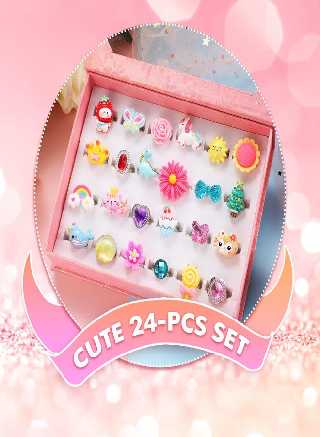 PinkSheep Little Girl Jewel Rings in Box, Adjustable, No Duplication, Girl Pretend Play and Dress Up Rings (24 Lovely Ring) - Image 3