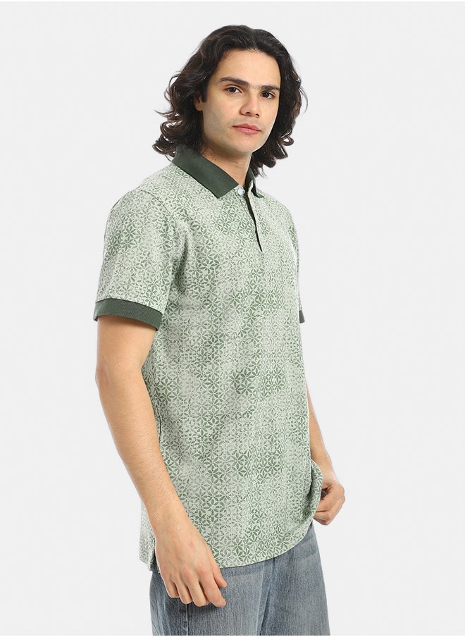 Red Circle Self Pattern Regular Fit Polo Shirt  - Image 2