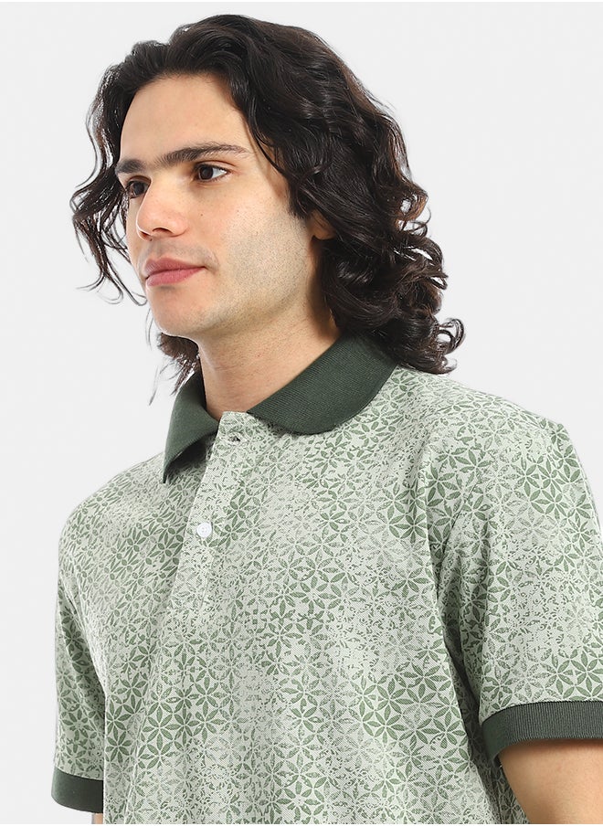 Red Circle Self Pattern Regular Fit Polo Shirt  - Image 4