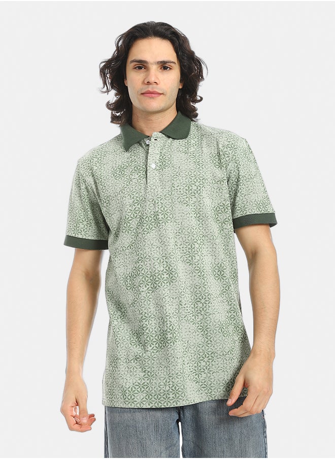 Red Circle Self Pattern Regular Fit Polo Shirt  - Image 1