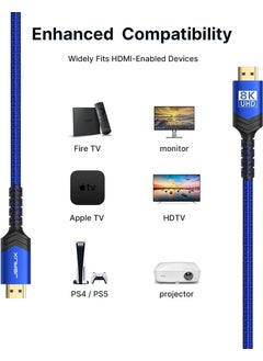 JSAUX 8k UHD Long HDMI Cable 48GBPS High Speed ​​HDMI 2.1 Braided Gaming Cable 4K 120Hz 144Hz 8k 60Hz Dynamic Hdr Dts:x 1080P 3D Earc Laptop UHD TV Game Monitor PS5 PS4 Compatible CV0011  - Image 3