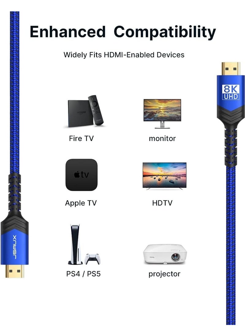 JSAUX 8k UHD Long HDMI Cable 48GBPS High Speed ​​HDMI 2.1 Braided Gaming Cable 4K 120Hz 144Hz 8k 60Hz Dynamic Hdr Dts:x 1080P 3D Earc Laptop UHD TV Game Monitor PS5 PS4 Compatible CV0011  - Image 3