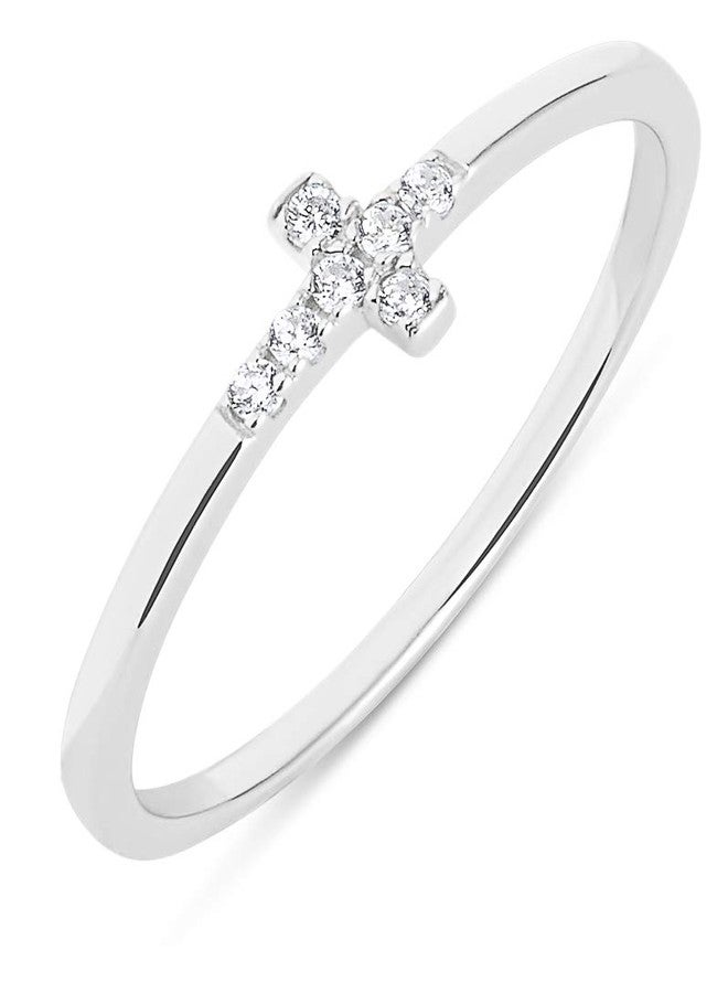 Milla Cross Rings for Women - 925 Sterling Silver or 14K Gold Plated Stackable Ring - Christian Gifts for Women, Catholic Jewelry, Faith and Religious Presents for Her (Sterling Silver, Size 8) - Image 1