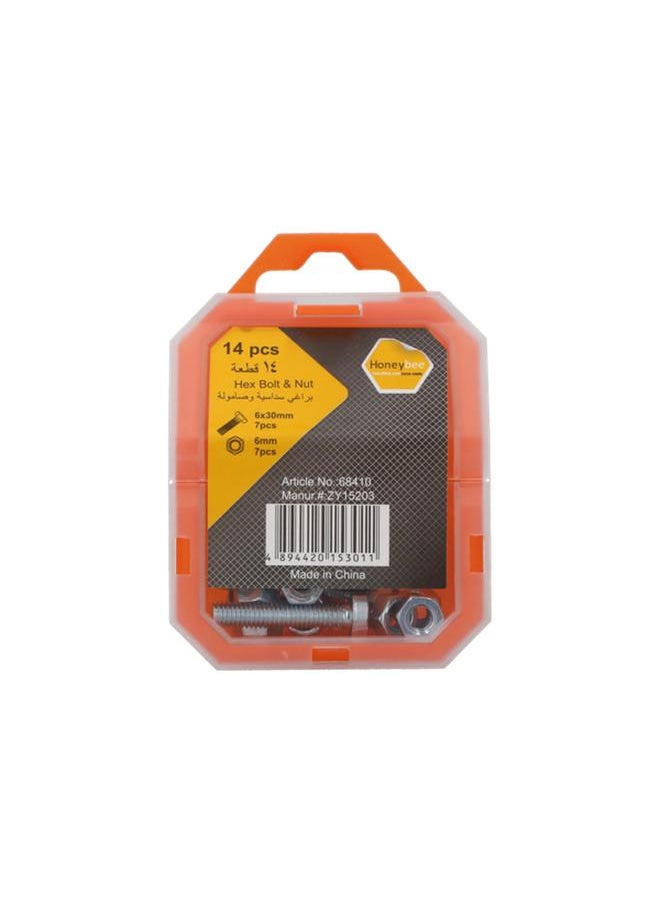 HONEY BEE 14-Piece Sturdy High Quality Steel Hex Bolt and Nut Set Silver 6 x 30mm ZY15203  - Image 1