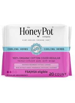 the Honey Pot company The Honey Pot Company - Herbal Sanitary Pads for Women - Regular Flow w/Wings - Infused w/Essential Oils for Cooling Effect & Organic Cotton Cover - Feminine Care - FSA & HAS - 20 ct 