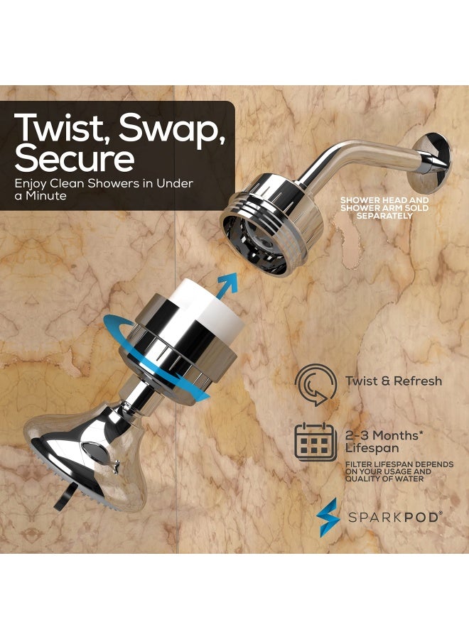 SparkPod Shower Filter To Reduce Chlorine Dirt Odors From Shower Water Recommended For People With Itchy Dry Skin Eczema And Dandruff 1 Cartridge With Capsule Chrome - Image 5
