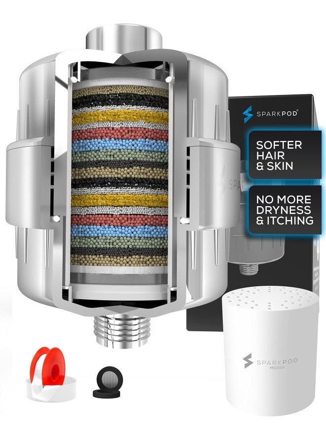 SparkPod Shower Filter To Reduce Chlorine Dirt Odors From Shower Water Recommended For People With Itchy Dry Skin Eczema And Dandruff 1 Cartridge With Capsule Chrome - Image 1