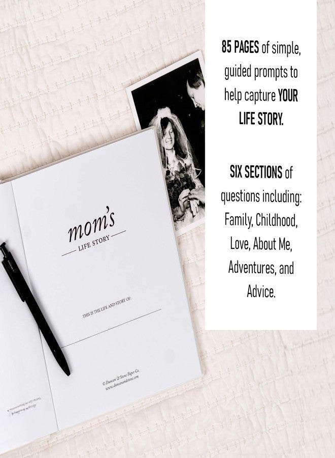 DUNCAN & STONE PAPER CO. 85 Page Mom Tell Me Your Story Journal - Linen Bound Mom Life Book - Journals for Moms w/Prompts, Family Tree & More for Journaling (Ivory) - Image 3
