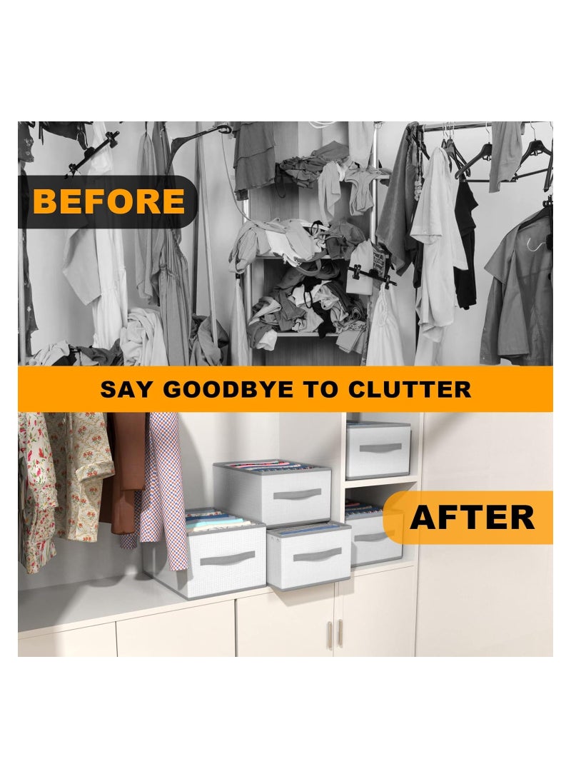 Foldable 9-Compartment Clothes Organizer Drawer with Handles, Fabric Storage Basket for T-Shirts, Jeans, and Underwear, Grey Closet Divider Box for Efficient Clothes Storage.