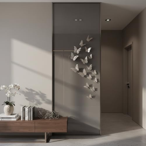 Xtore® 12pcs 3D Metallic Finish Home Decor Butterfly with Sticking pad- (Shimmer Silver)(Set of 12) - Image 5