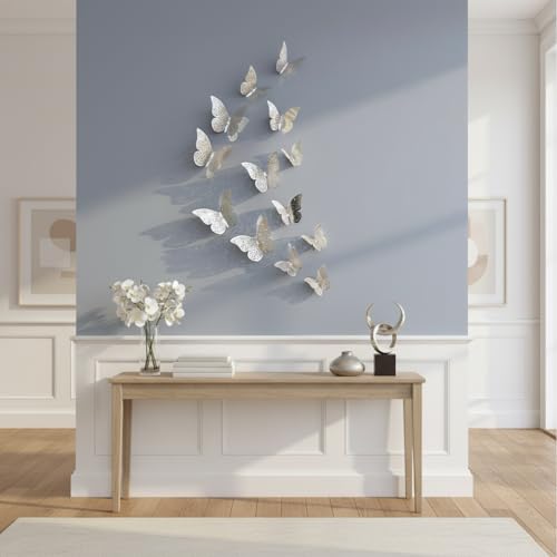 Xtore® 12pcs 3D Metallic Finish Home Decor Butterfly with Sticking pad- (Shimmer Silver)(Set of 12) - Image 4