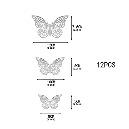 Xtore® 12pcs 3D Metallic Finish Home Decor Butterfly with Sticking pad- (Shimmer Silver)(Set of 12) - Image 2