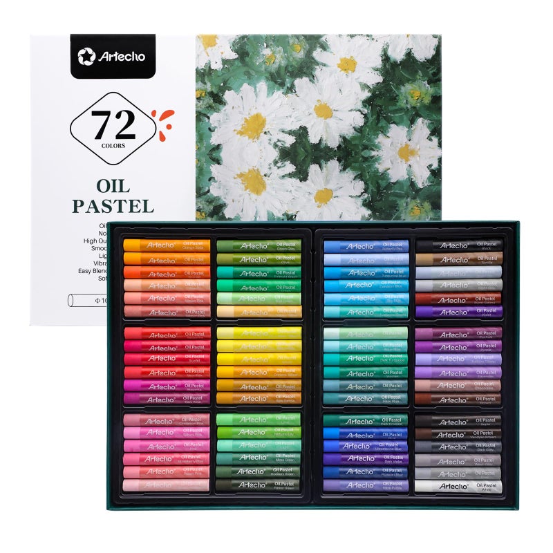 Artecho Oil Pastels Set of 72 Colors, Soft Oil Pastels for Art Painting, Drawing, Blending, Art Supplies for Artists, Beginners, Teachers (10 x 70 mm) - Image 1