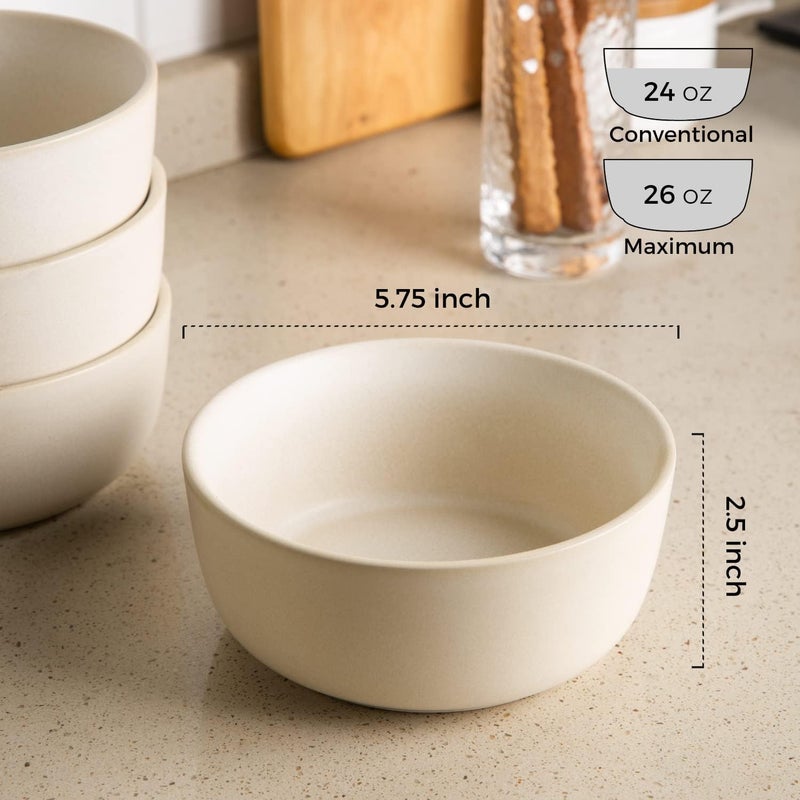 AmorArc Stoneware Cereal Bowls Set of 4, 26oz Soup Bowls Set for Cereal Soup Snacks, Modern Kitchen bowls for Meal, Dishwasher &Microwave Safe, Matte Ivory - Image 2
