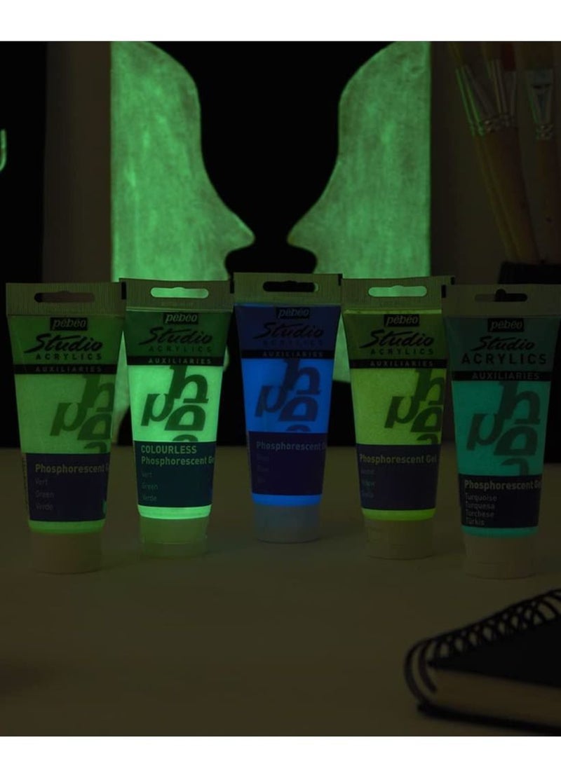 Pebeo Acrylic Fine Studio Acrylics Phosphorescent Gel Blue Glow In The Dark 100ml